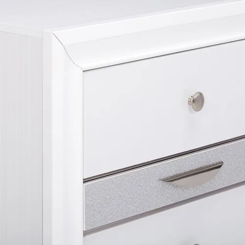 Vista 7 de Acme Naima Mesita de noche cuadrada de madera con 3 cajones en color blanco