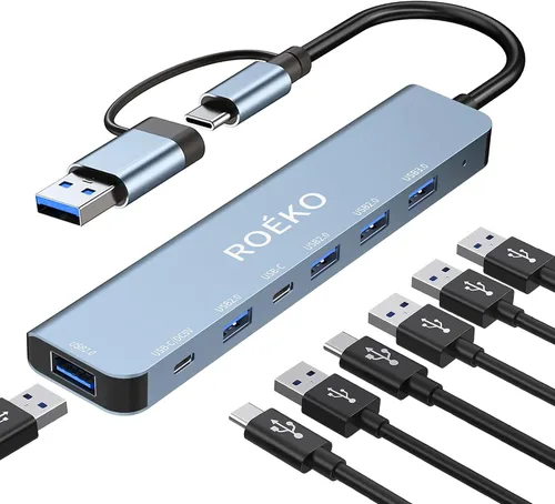 Vista 8 de Concentrador USB, adaptador multipuerto USB C, divisor USB con 1 USB 3.0, 4 x USB 2.0, 2 USB C, concentrador USB c para dispositivos MacBook