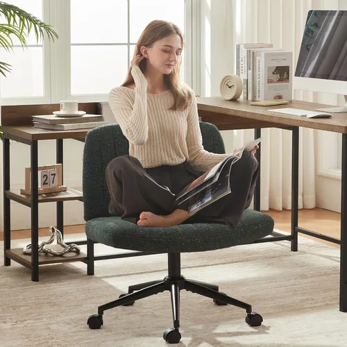 Vista 11 de Dowinx Silla cruzada con ruedas, tela preminum y cojín de muelles de bolsillo, silla de computadora giratoria ajustable, silla de computadora