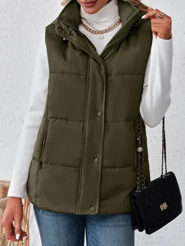 Vista 5 de Danedvi Chaleco acolchado sin mangas con cremallera para mujer, con cuello alto, con bolsillos