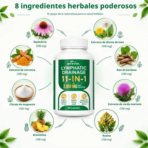 Vista 3 de Suplemento de drenaje linfático - Cápsulas de drenaje linfático con diente de león, bardana, magnesio y equinácea - Apoya el equilibrio de líquidos