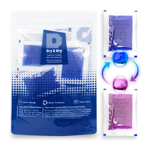 Vista 11 de Dry & Dry Paquetes de gel de sílice de 0.04 oz [50 paquetes] Indicador azul (azul a rosa) Paquetes de gel de sílice desecantes Paquetes de gel