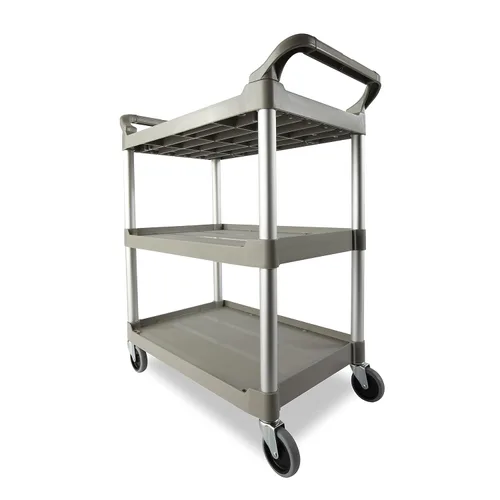 Vista 10 de Rubbermaid Commercial Products Carrito Rodante de Servicio/Utilitario/de Empuje de Servicio Pesado de 3 Estantes, Capacidad de 200 libras, Negro