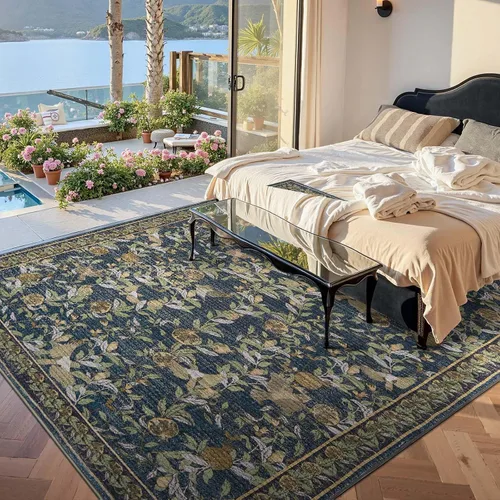 Vista 45 de jinchan Alfombra de entrada lavable vintage floral de medio círculo de 2 x Eden Azul/Verde