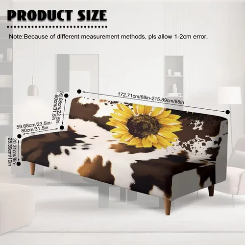 Vista 7 de Fundas para sofá cama con estampado de vaca marrón girasol con bandas elásticas para el hogar, sala de estar, fácil de instalar, antideslizante