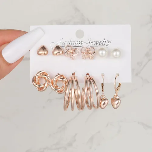 Vista 4 de Juego de 45 pares de aretes de aro dorados para niñas y mujeres, juego de aretes gruesos trenzados pequeños y grandes, aretes para mujer, paquete