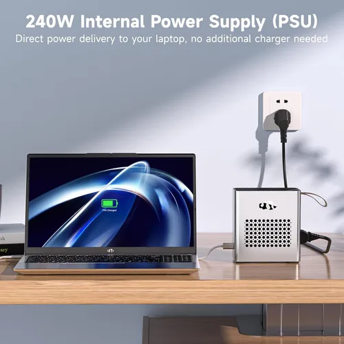 Vista 7 de Nimo eGPU Docking Station, AMD Radeon RX 7600M XT 8GB GDDR6 (120W), 80Gbps USB4 & OCuLink, 65W PD, 8K HDMI 2.1 DP 2.0, Portable External Graphics