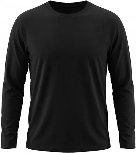 Vista 4 de Camiseta muscular para hombre, cuello redondo, manga larga, suave, elástica, básica, casual