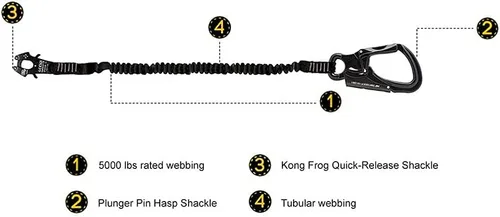 Vista 4 de Fusion Tactical ProGlide - Cordón elástico de 4 pies con grillete de rana Kong, 23 kN, negro, 48 pulgadas