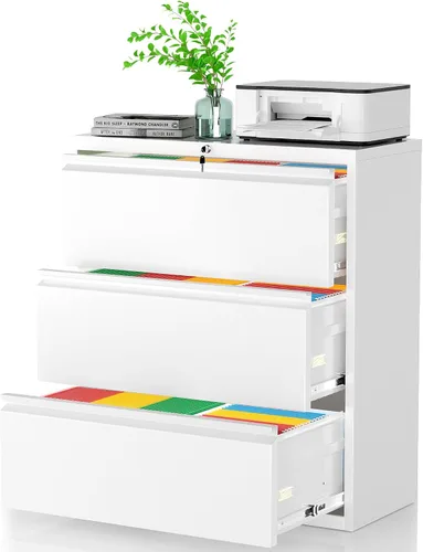 Vista 13 de Pataku Archivador lateral, archivador de 2 cajones con cerradura, archivadores negros para oficina en casa, archivador de metal para colgar
