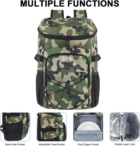 Vista 4 de WOLT Mochila enfriadora, 24 latas aisladas, a prueba de fugas, ligera y suave, enfriador de camping, enfriador de playa de gran capacidad, mochila