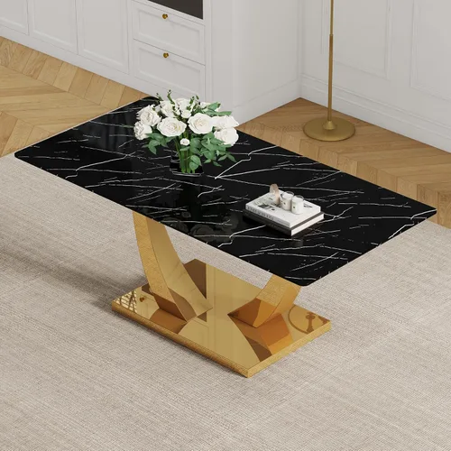 Vista 7 de Mesa de comedor moderna para mesa de comedor de mármol sintético de 4/6, 63 pulgadas, mesa de cocina rectangular, mesa de cocina y comedor de fácil