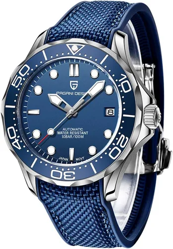 Vista 6 de Relojes automáticos de buceo Pagani Design 007-Model para hombre, movimiento NH35, materiales de acero inoxidable, bisel de cerámica giratoria
