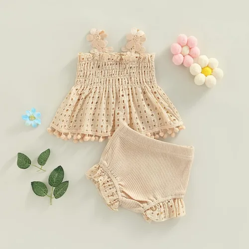 Vista 163 de TheFound Trajes de verano para niñas pequeñas, sin mangas, de punto acanalado, halter, pantalones cortos, ropa para recién nacidos, conjunto de 3