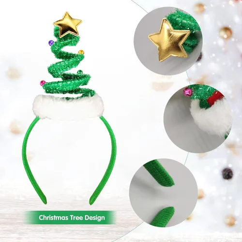 Vista 4 de FUEAWIM Diadema elástica para árbol de Navidad con campanas de Papá Noel con purpurina Chucky