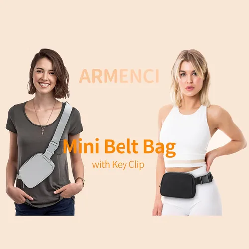 Vista 2 de ARMENCI Bolsa de cinturón para mujeres y hombres, ligera EDC manos libres, moderna para viajar, senderismo, ciclismo, entrenamiento, casual, Gris