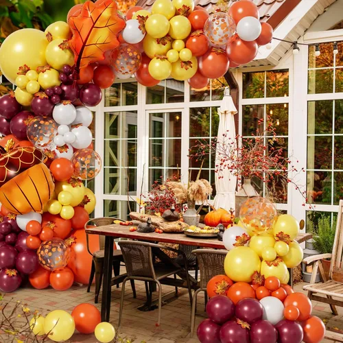 Vista 3 de AobkDeco Kit de arco de guirnalda de globos de otoño de 189 piezas, decoraciones de otoño, globos naranjas, burdeos, blancos, para Acción