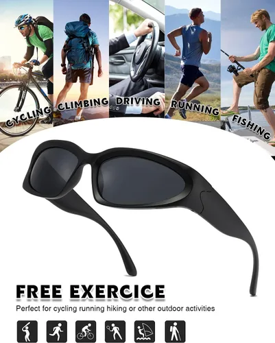 Vista 5 de MASDUN Gafas de sol polarizadas envolventes vintage de moda para hombres y mujeres, gafas de sol futuristas para deportes al aire libre UV400