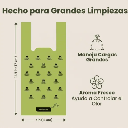 Vista 4 de Pogi's Bolsas para excremento con asas de ajuste fácil: Bolsas para residuos de perro a prueba de fugas Aromatizado.