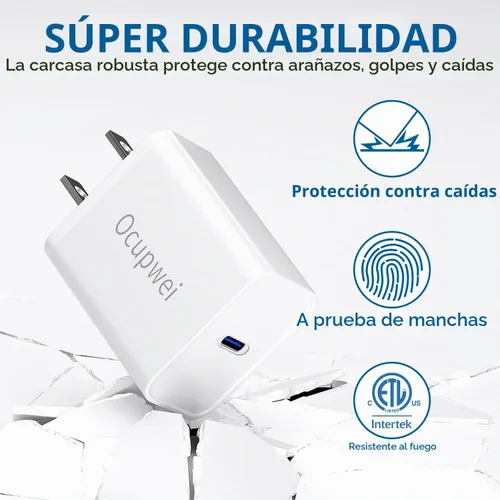 Vista 4 de Cargador de carga rápida para iPhone 14, 13, 12, 11 [certificado MFi], paquete de 3 bloques de cargador de pared USB C PD de 20W con cable USB C a