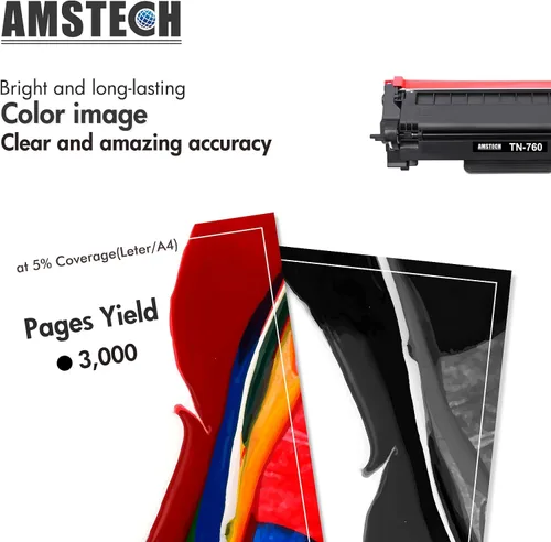 Vista 2 de Amstech Cartucho de tóner de repuesto compatible para tn760 paquete de 4