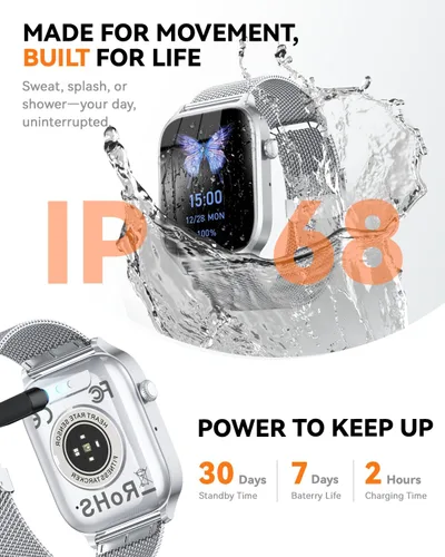 Vista 6 de Relojes inteligentes para mujer (llamadas/recordatorios), reloj inteligente HD de 1.85 pulgadas para teléfonos Android y iPhone compatible, más