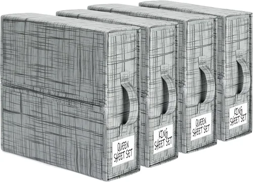 Vista 7 de SUOCO SheetCube - Organizadores de sábanas y almacenamiento de 2 unidades, organizador plegable de lino para armario, contenedor de caja