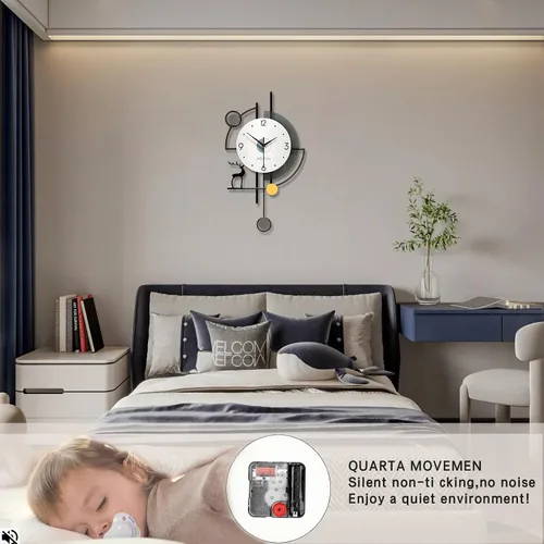 Vista 4 de FLEBLE Relojes de pared grandes para decoración de sala de estar, reloj de pared moderno de péndulo, cuarzo silencioso, funciona con pilas, sin