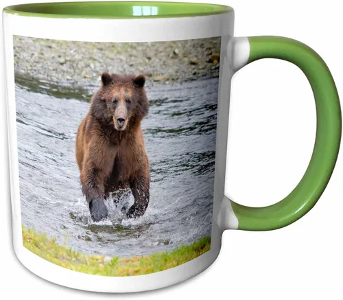 Vista 8 de 3dRose Brown Bear chases After a Salmon Dinner 11oz Two-Tone Black Mug