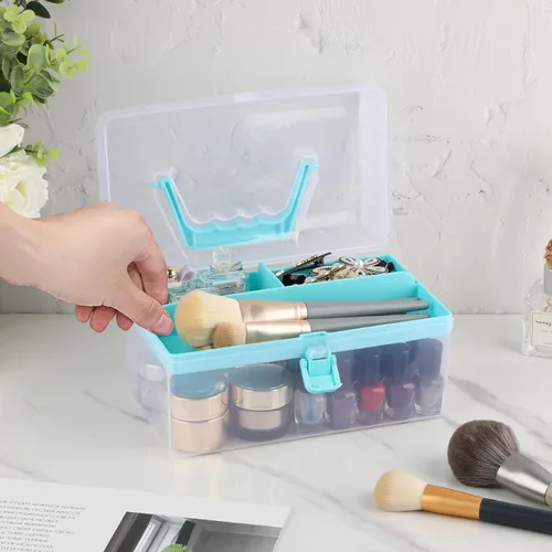 Vista 7 de BTSKY Contenedores de almacenamiento de plástico multiusos para manualidades con bandeja extraíble, caja de almacenamiento de plástico transparente