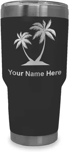 Vista 32 de LaserGram Vaso aislado al vacío de 20 onzas, palmeras, grabado personalizado incluido (negro)