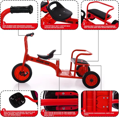 Vista 4 de Triciclo para niños de 3 a 5 años, patio de juegos preescolar, triciclos para niños, triciclo tándem para guardería, bicicleta tándem para niños