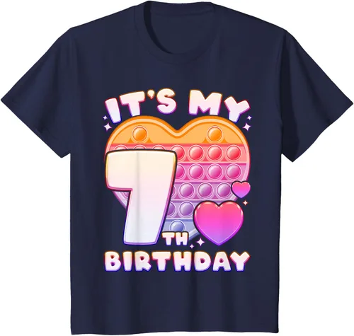 Vista 50 de Pop-it Birthday Girl 7 años de edad, Push it Pop Fidget Bubble Camiseta, Negro