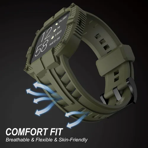 Vista 3 de Compatible con Fitbit Versa 2 bandas con funda, correa protectora para hombres, correa deportiva resistente para reloj inteligente, verde militar