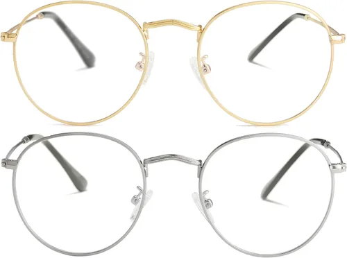 Vista 27 de Kursan Gafas clásicas redondas de metal transparente para mujeres y hombres, lentes sin receta