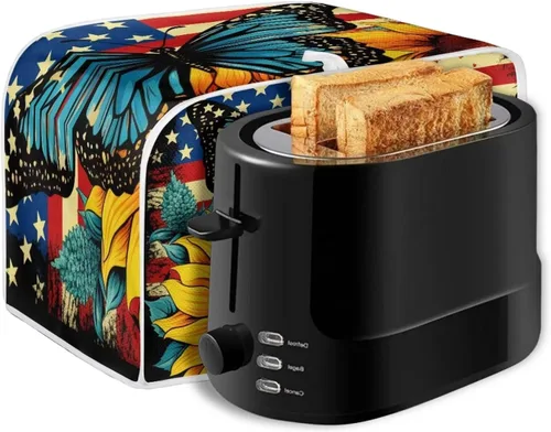 Vista 7 de Funda para tostadora Baxinh con estampado de mariposas y girasoles, 2 rebanadas, bandera americana, cubierta pequeña para electrodomésticos