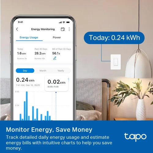 Vista 6 de TP-Link Tapo Smart - Kit de Interruptor Regulador Inteligente de 3 Vías, Compatible con Matter, Monitoreo de Energía, Cable Neutro Requerido