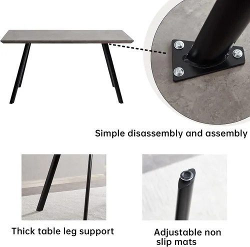 Vista 4 de ZckyCine Mesa de comedor moderna de mediados de siglo, juego de mesa de cocina de 7 piezas para 6 personas, mesa de comedor rectangular de madera