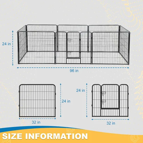 Vista 4 de Corralito para perros para interiores, corralito de juego para cachorros para interiores y exteriores, valla de metal de 8 paneles con puertas