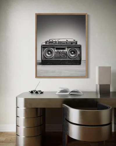 Vista 5 de Boombox - Póster musical musical instrumental para pared, color blanco y negro, fotografía, arte musical, dormitorio u oficina, sala de estar