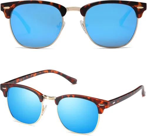 Vista 2 de SOJOS Retro Semi Rimless Polarized Sunglasses Horn Rimmed UV400 Glasses SJ5018