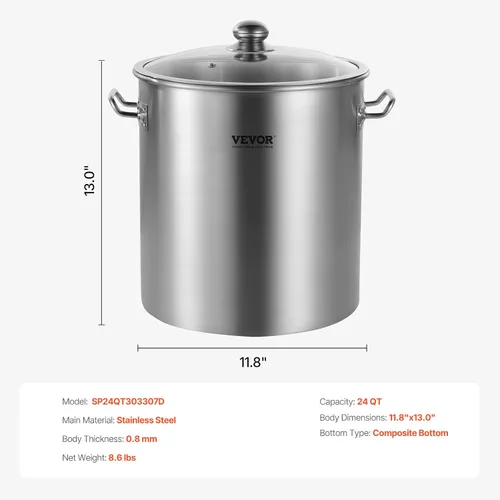 Vista 7 de VEVOR Olla de acero inoxidable, ollas de cocina de 24 cuartos, olla de salsa con tapa y asa, olla de grado comercial resistente, tratamiento