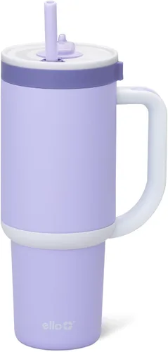 Vista 28 de Ello Oasis Vaso de 24 oz con asa y popote retráctil Taza reutilizable de acero inoxidable aislada 100% a prueba de fugas, regalos