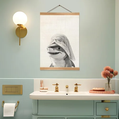 Vista 6 de ZTGDA Arte Gracioso de Tiburón para Baño en Pared, Póster Colgante de Lino de 12x16 Pulgadas, Decoración Divertida de Inodoro para Baño, Rótulo