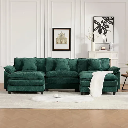 Vista 176 de Sofá seccional modular verde de 111.5", sofás seccionales grandes de 3 plazas para sala de estar, sofá nube oversized de tela chenille con otomana