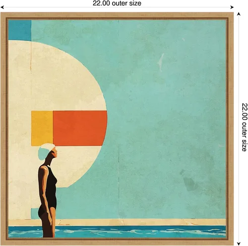 Vista 2 de Amanti Art Framed Canvas Wall Art 22x22 Mid Century Pool by Layla Oz, Framed Wall Art Canvas, Abstract Artwork, Modern Decor, Medium Poster Painting