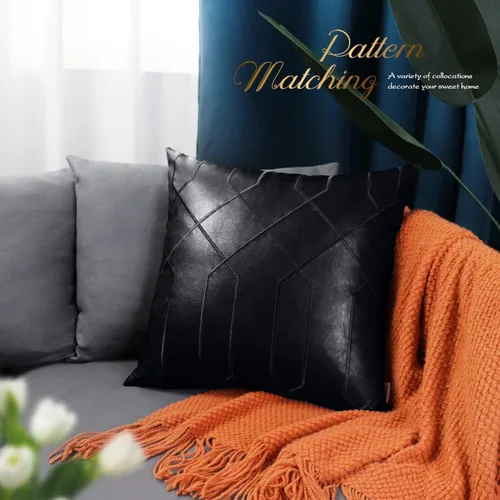 Vista 6 de BRAWARM Fundas de almohada de cuero 16 X 16 pulgadas, paquete de 2 fundas de almohada de cuero sintético negro, fundas de almohada decorativas