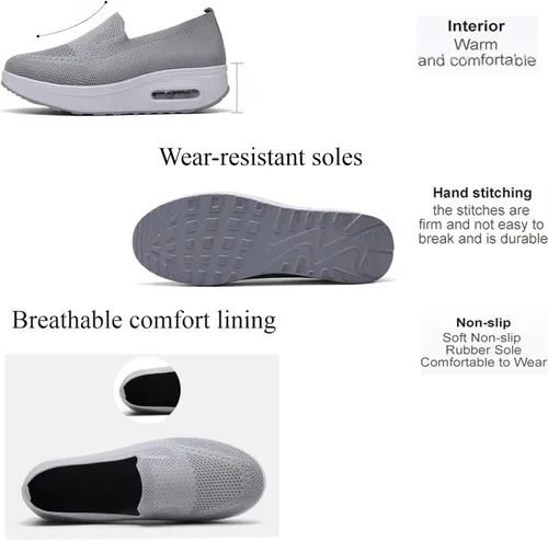 Vista 4 de Zapatos deportivos ortopédicos antideslizantes para mujer, zapatos deportivos de cuña para verano, con amortiguación de aire, de malla transpirable