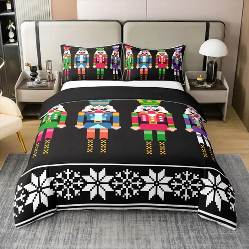 Vista 19 de Funda de edredón de árbol de Navidad 100% algodón natural, juego de ropa de cama de copos de nieve de Navidad para niños y niñas, funda de edredón