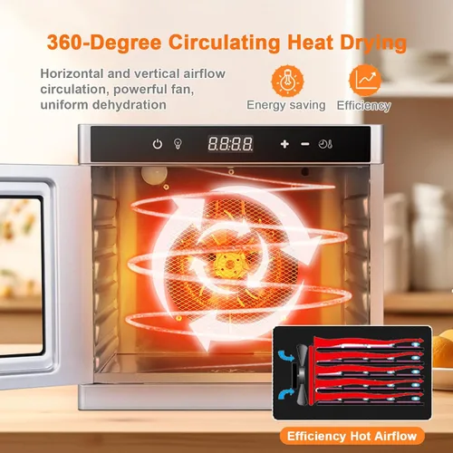 Vista 4 de Food Dehydrator Machine, 6 Stainless Steel Trays, 700W Electric Food Dryer with Adjustable Temperature & 24-Hour Timer, for Jerky, Meat, Fruit Silver